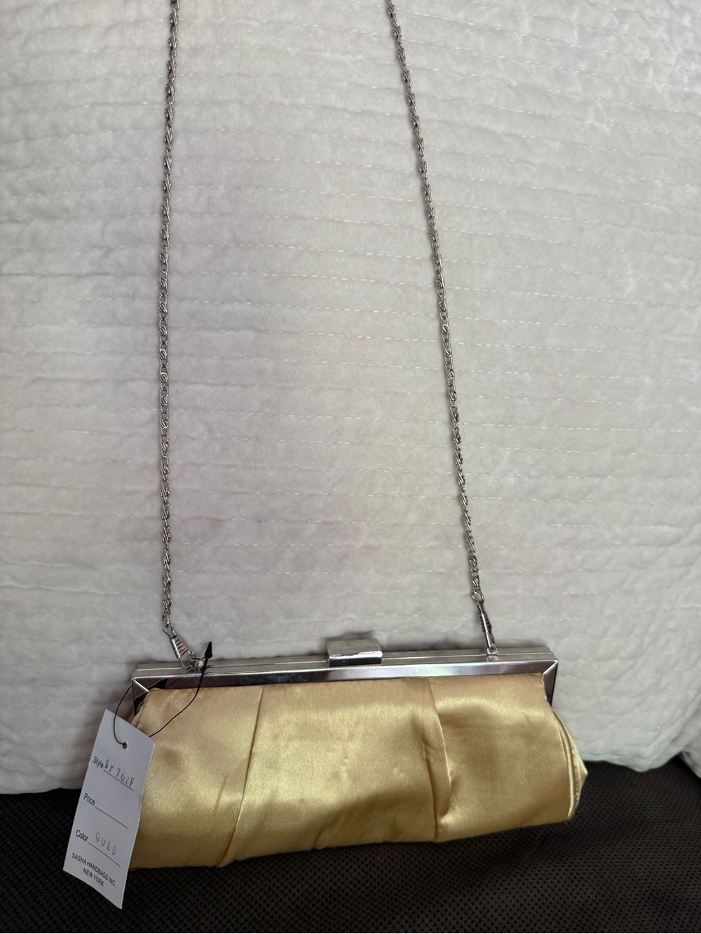 Gold Satin Chain-Handle Evening Clutch